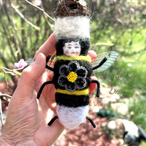 Bumble Bee Ornament Needle Felted Doll Anthropomorphic Girl Bee Lorelie Kay Original image 3