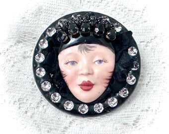 Art Deco Flapper Girl  Doll Brooch Glamour Girls Pin  Assemblage Retro Style Wearable Dolly Broach Lorelie Kay Original