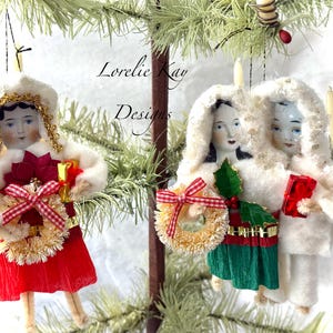 A Doll&#39;s Christmas Vintage Inspired Christmas Chenille Ornaments Girly Victorian Style Feather Tree Ornies Lorelie Kay Original