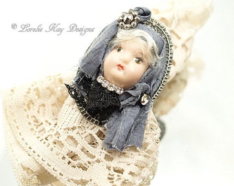 Gypsy Girl Shabby Dolly Ring Doll Blonde Girl Statement Ring Assemblage Wearable Doll Head Jewelry Lorelie Kay Original