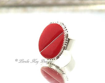 Mod Resin Cast Resin Ring Fine Silver Plated Modern Simple Red  Ring