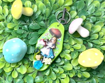 Alice In Wonderland  Colorful Keychain or Pendant Resin One-of-a-Kind Lorelie Kay Original