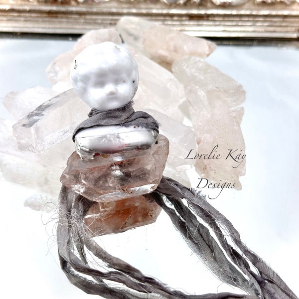 Frozen Charlotte Talisman Quartz Crystal Amulet Doll Industrial Style One-of-a-Kind Lorelie Kay Original