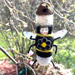 Bumble Bee Ornament Needle Felted Doll Anthropomorphic Girl Bee Lorelie Kay Original image 1