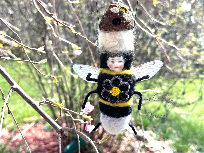 Bumble Bee Ornament Needle Felted Doll Anthropomorphic Girl Bee Lorelie Kay Original image 1