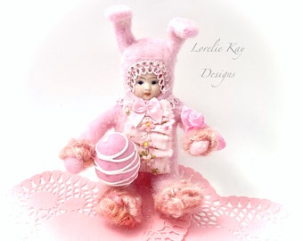 Pink Needle Felted Bunny Rabbit Miniature Wool Felted Art Doll With Doll Artisan Bunny Doll