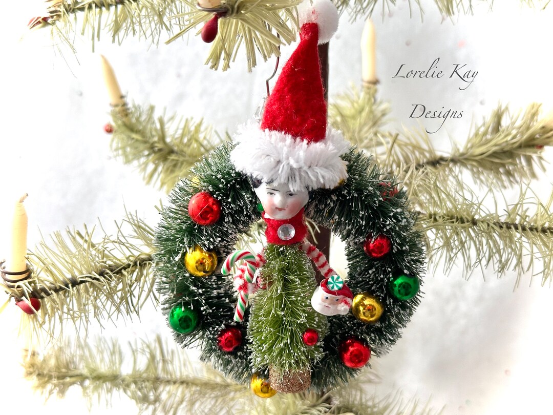 Coco and Candy Canes Elf Tree Ornament Bottle Brush Wreath Etsy