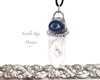 Blue Evil Eye Quartz Crystal Necklace Small  Crystal Pendant  Lorelie Kay Original