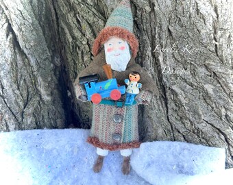 Woodland Santa Spun Cotton Ornament OOAK Large Belsnickle Santa Heirloom Ornament Art Doll Lorelie Kay Original