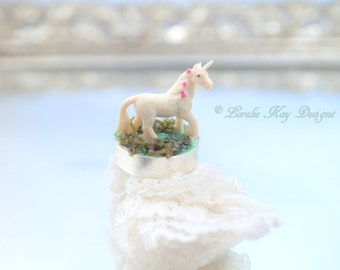White Unicorn Resin Ring Resin Standing Pretty Girl Unicorn Adjustable Ring Lorelie Kay Original