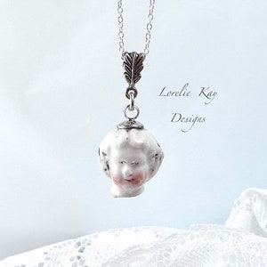 Simple Frozen Charlotte China Doll Head Necklace Sterling Silver Chain China Doll Head Pendant Lorelie Kay Original