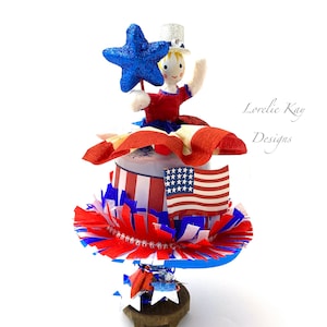 4 Juli Herzstück Dekoration gesponnene Baumwolle 4. Juli Kunst Puppe 4. Juli rot weiß blau Patriotische Puppe Lorelie Kay Original