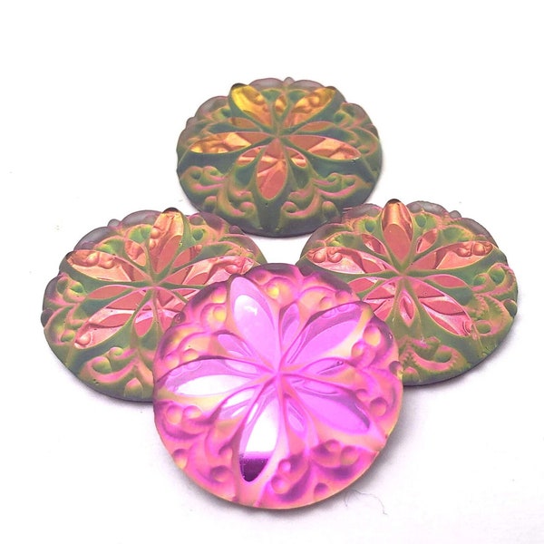 ONE (1) Pressed Glass Sand Dollar Cabochon Cab Iridis Vitrail Medium Rare Custom Coated 18mm Metallic Shimmer Pointed Coin Mermaid Rainbow