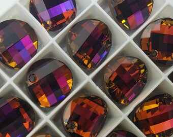 ONE Swarovski Crystal RARE Twist Pendant Round Stone 6621 Light Rose Volcano Custom Coated 18mm Lt Violet Rainbow Pink Shimmer Chessboard