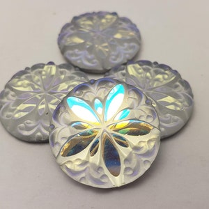 UN (1) cabochon cabochon dollar en verre pressé Aurora Borealis AB Boreale Rare 18 mm avec revêtement personnalisé métallisé scintillant pointe sirène