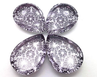 ONE (1) Pressed Glass Spider Web Kaleidoscope Cabochon Cab Viola Purple Rare Custom Coated 18mm 18x13mm Lavender Shimmer Pointed Teardrop