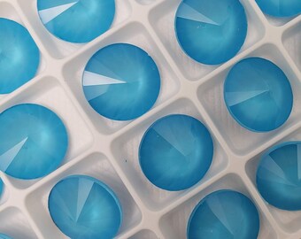 Eight (8) Aurora Crystal Rivoli Stone 1122 Summer Blue Ultra Rare Custom Coated 16mm 18mm Round Turquoise Aquamarine Teal Caribbean Mermaid