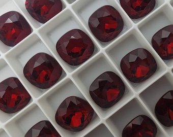 Four (4) Austrian Crystal Fancy Square Stone 4470 Siam Red Classic Garnet 12mm 10mm Sparkling Strawberry Candy Dark Deep Ruby Maroon Rouge