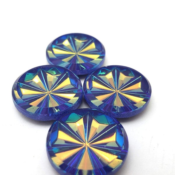 ONE (1) Pressed Glass Radiant Cabochon Cab Ultra AB Very Peri Purple Rare Custom Coated 18mm 25mm 35mm Shimmer Bright Orange Rainbow Indigo