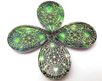 ONE (1) Pressed Glass Spider Web Kaleidoscope Teardrop CABOCHON Cab 25x18mm 18x13mm Electra Pink Green Vitrail Custom Coated Fuchsia Rainbow