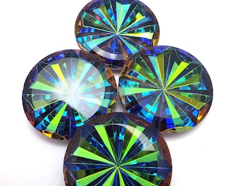 ONE (1) Pressed Glass Radiant Cabochon Cab Green Sphinx Teal Orange Rare Custom Coated 18mm 25mm 35mm Blue Hot Shimmer Emerald Carnival