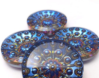 ONE (1) Pressed Glass Rosette Round Doublet Rivoli Cabochon Cab Bermuda Blue Rare Custom Coated 25mm 35mm Teal Bubble Lime Orange Cobalt Sky