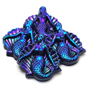ONE (1) Glass Fancy Mermaid Cabochon 25mm 6883 Jet Blue Glacier AB Rare Custom Coated Cobalt Navy Shiny Shimmer Little Golden Ariel image 1