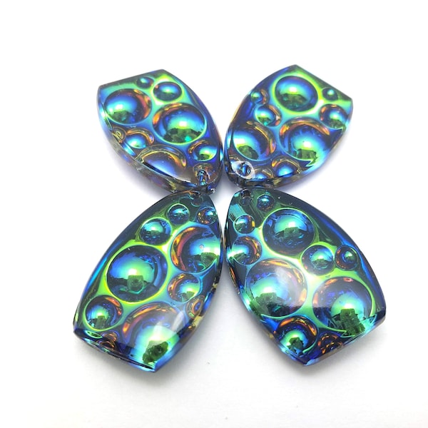 ONE (1) Pressed Glass Bubble Burst Oval Pendant Drop Green Sphinx Rare Custom Coated 25x16mm Colorful Pink Blue Teal Carnival Circus Couture