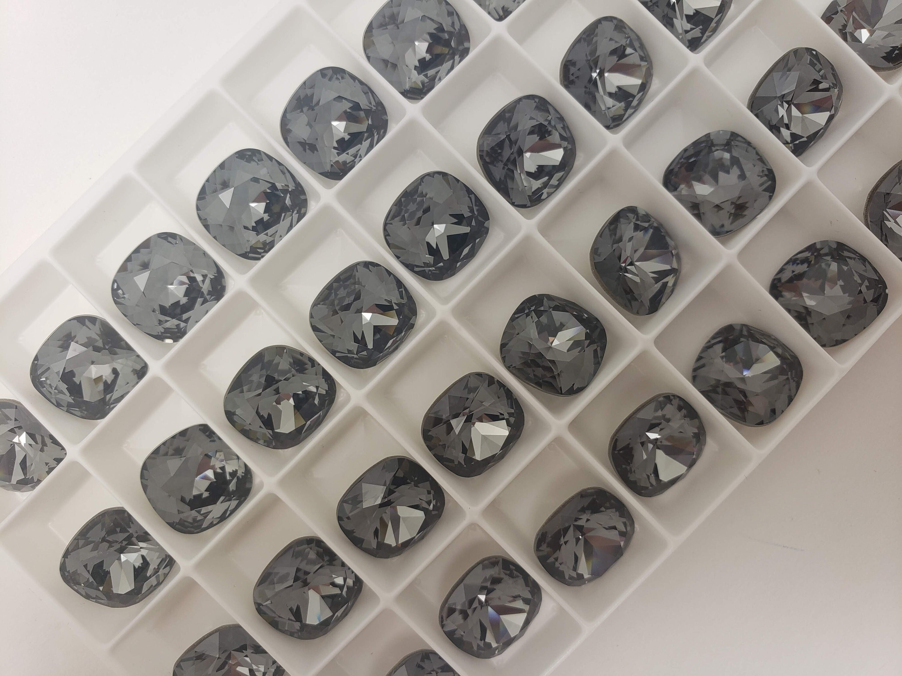 Four (4) Austrian Crystal Fancy Square Stone 4470 Silver Night