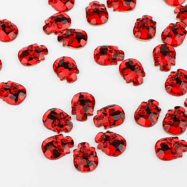 TEN (10) Rhinestone Crystal 6mm Skull Flat Back Flatback Bright Red Bold Crimson Blood Cerise Sanguine Halloween Iron Man Sci Fi Alien Scary