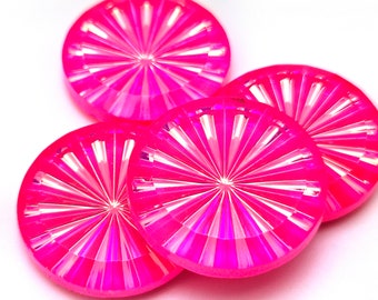 ONE (1) Pressed Glass Pinwheel PIN Round Doublet Rivoli Cabochon Cab Ultra AB Pink Bright Neon Fuchsia Custom Coated 18mm 25mm 35mm Firework