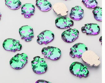 TEN (10) Rhinestone Crystal 6mm Skull Flat Back Flatback Neon Bold Electra Purple Poison Apple Green Iron Man Science Fictiion Sci Fi Alien