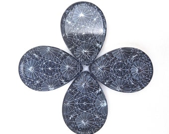 ONE (1) Pressed Glass Spider Web Kaleidoscope Cabochon Cab Sapphire Blue Cadet Slate Gray 18mm 18x13mm 18x25mm Teardrop 25mm Victorian Dusky