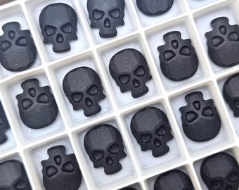Pair Austrian Crystal Skull MATTE Jet Ebony Flat Back Flatback Unfoiled Science Fiction Sci Fi Alien Obsidian Onyx Pitch Dark Etched Brushed