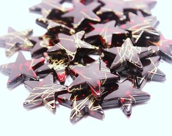 Black & Red Star Beads Six 22mm Large Metallic Celestial Starry Night Sky Outer Space Lightweight Fashion Jet Ebony Constellation Splatter