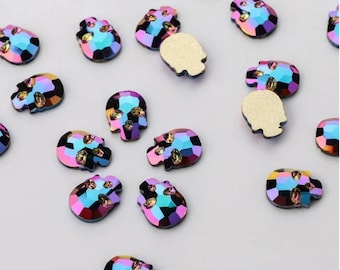 TEN (10) Rhinestone Crystal 6mm Skull Flat Back Flatback Metallic Purple Bold Electra Pink Fuchsia Blue Iron Man Magenta Sci Fi Alien Cobalt
