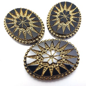 UNE (1) Boussole en verre pressé Rose Cabochon Cab Jet Black Gold Foiled Rare Custom Coated 40x30mm Metallic Golden Leaf Metal Cross
