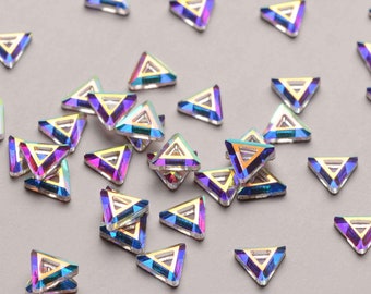 TEN (10) Crystal Faceted Open Triangle Flat Back AB Aurora Borealis Moonlight Shade Bright Geometric Pastel Rainbow Patina Nail Art Shimmer