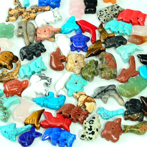 ネイティブアメリカン　フェティッシュ　アニマルストーン Ten Gemstone Mixed Fetish Beads Zuni Style Southwestern