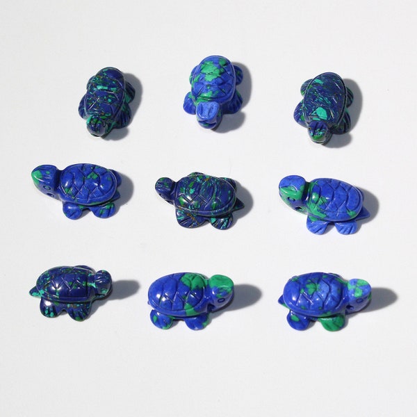 ONE Malachite Azurite Composite Zuni Style Turtle Fetish Bead Bright Synthetic Block Southwestern Winter Totem Animal Tortoise Shell Ocean