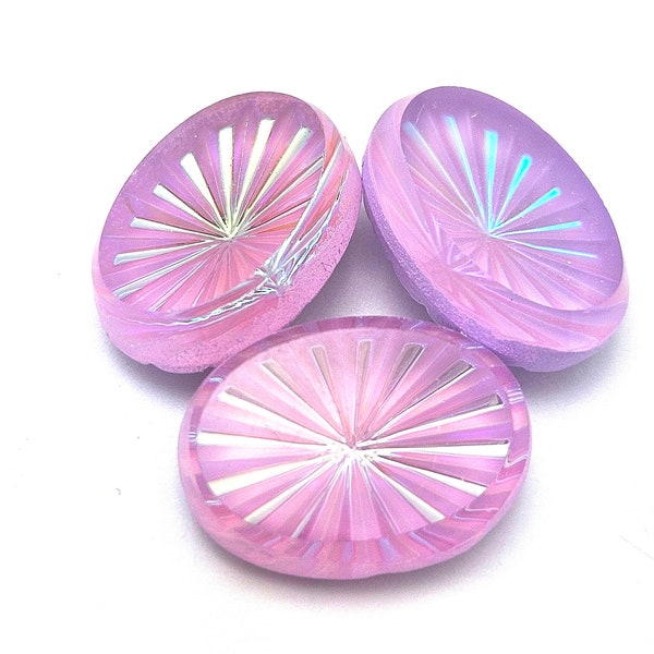 UN (1) PINwheel en verre pressé Doublet ovale cabochon rivoli cabochon Cab Ultra AB licorne lilas violet revêtement feu d'artifice personnalisé 18 x 13 mm 13 x 18 mm