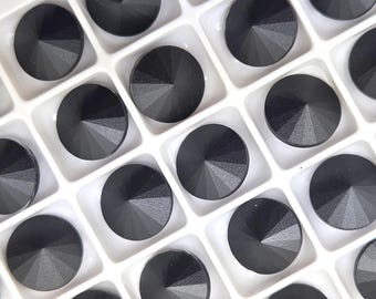 Eight (8) Aurora Crystal Rivoli Round Stone 1122 Dark Gray Matte Frosted Etched Coated 12mm Gunmetal Shimmer Black Circlet Opaque Gothic