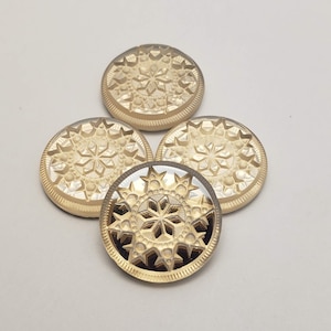ZWEI (2) Pressglas Schneeflocke Kompass Rose Cabochon Cabochon Golden Shadow Gold Gelb Seltene Custom Coated 18mm Metallic Shimmer Spitz Münze