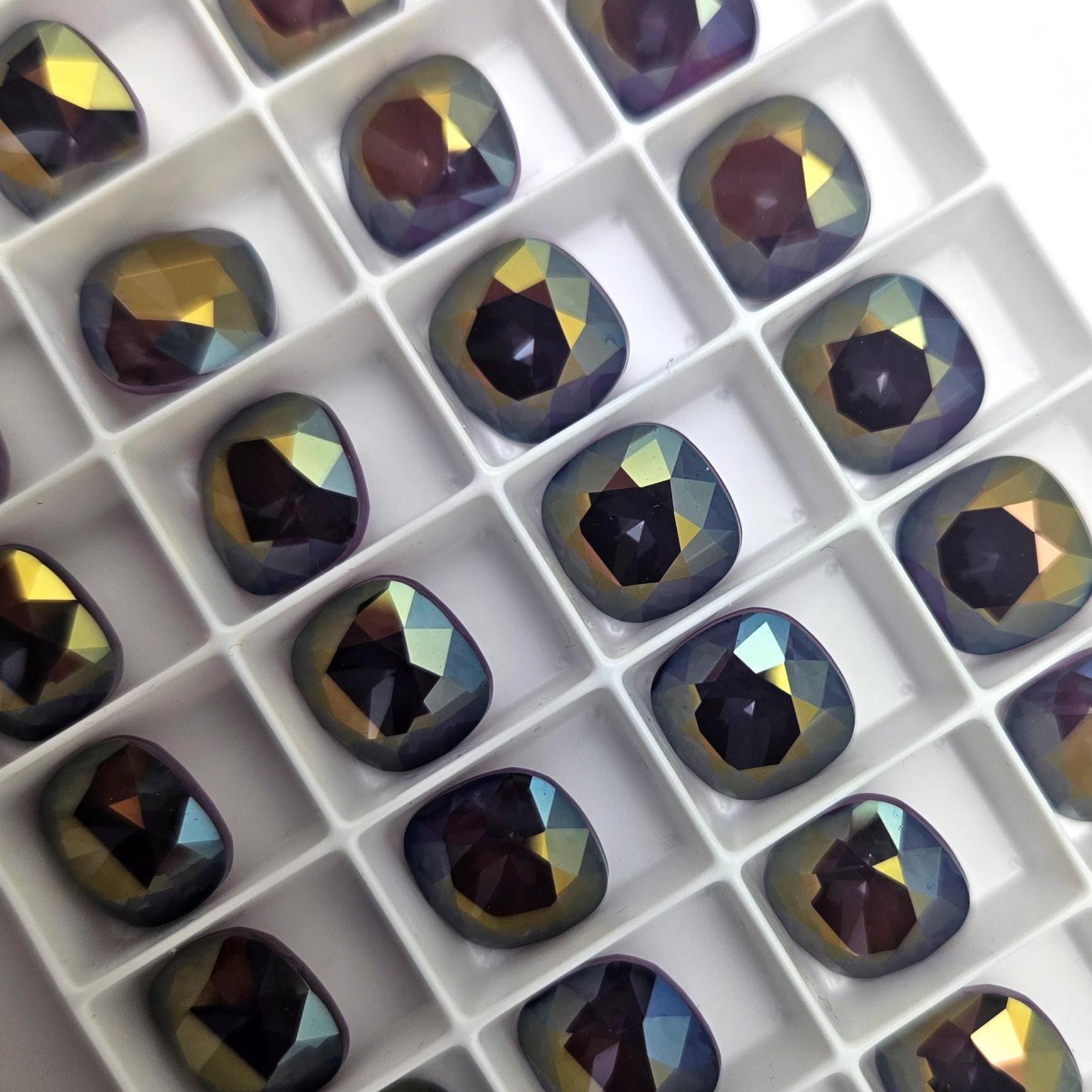 Four (4) Austrian Crystal Fancy Square Stone 4470 Orchid Ignite