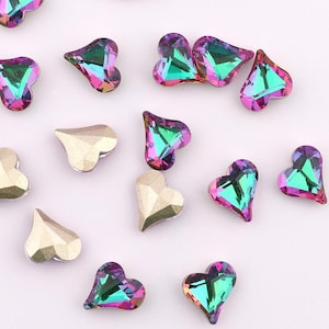 DEZ (10) Cristal Strass Facetado Xillion Coração Pedra Extravagante Electra True Love Heart Valentine 8x9mm Arco-íris Brilhante Vitrial Med Rosa Verde