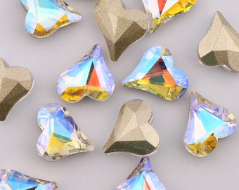 TEN (10) Crystal Rhinestone Faceted Xillion Heart Fancy Stone Paradise Shine True Love Heart Valentine xo 8x9mm Bright Rainbow Pastel Yellow