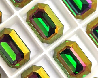 ONE (1) Austrian Crystal Fancy Octagon Stone 4610 18x13mm Faceted AB Green Beryl Verde Kelly Clover Grass Majestic Brandy Chartreuse Poison
