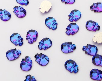 TEN (10) Rhinestone Crystal 6mm Skull Flat Back Flatback Metallic Purple Blue Volcano Electric Blue Iron Man Magenta Sci Fi Alien Cobalt