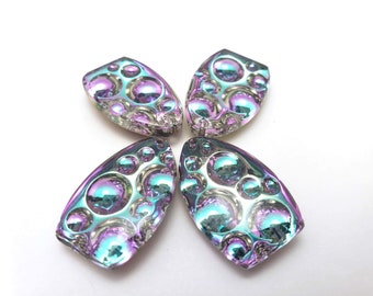 ONE (1) Pressed Glass Bubble Burst Oval Pendant Drop Lt Light Vitrail Rare Custom Coated 25x16mm Colorful Pink Blue Carnival Circus Couture