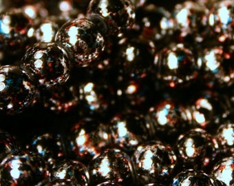 8mm Vintage Glass Red Black and Blue Metallic Splatter Beads